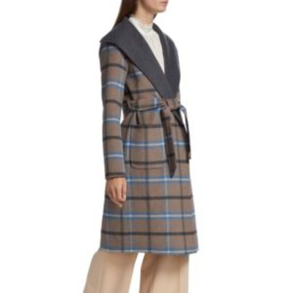Elie Tahari Women's Wallace Plaid Wrap Coat – Cathedral Grey (NWT, Size L) - Picture 4 of 4